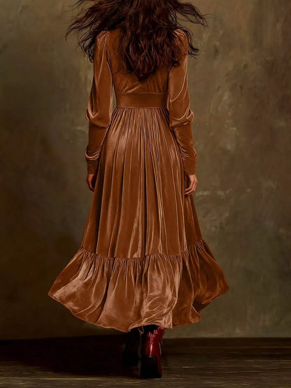 Hazel Blues® |  Elegant Velvet V-Neck Long Sleeve Maxi Dress