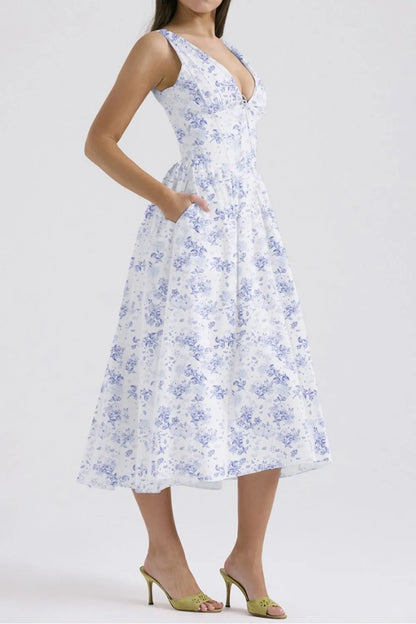 Hazel Blues® |  Floral V-Neck Sleeveless Midi Dress with Pockets