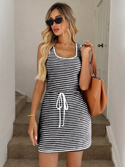 Hazel Blues® |  Striped Knitted Mini Dress with Drawstring
