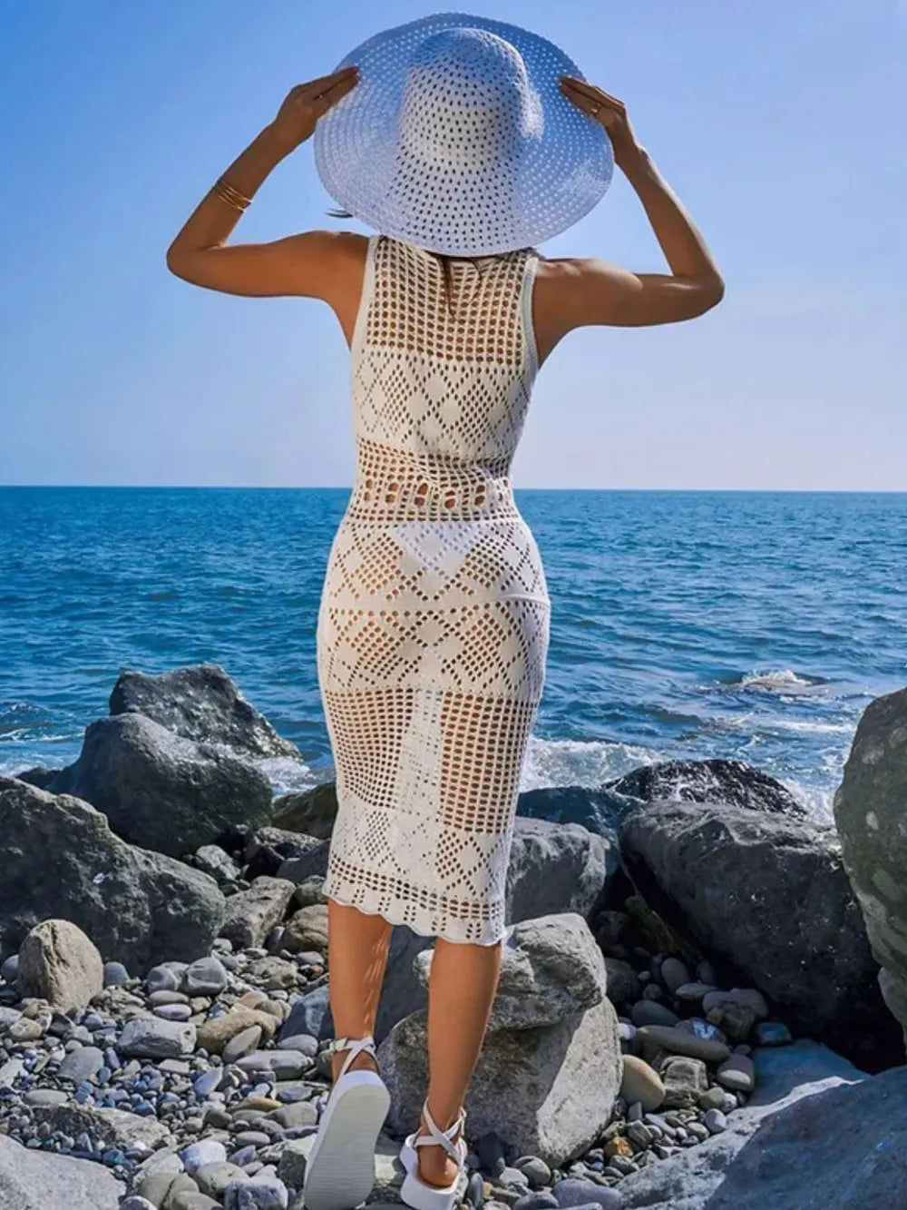 Hazel Blues® | Hollow Out Round Neck Sleeveless Cover-Up Dress