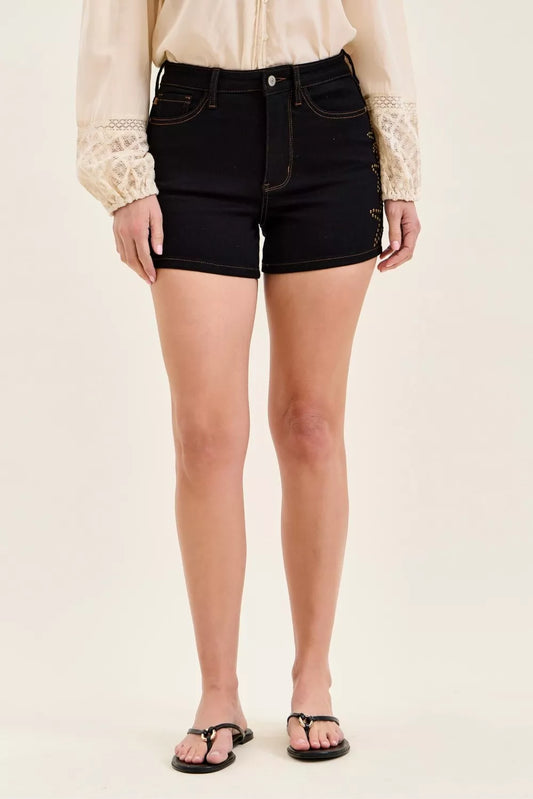 Hazel Blues® |  Judy Blue High Waist Slim Denim Short with Star Studded