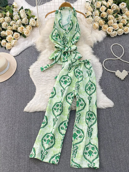 Hazel Blues® |  Printed Sleeveless Top and Wide Leg Pants Set
