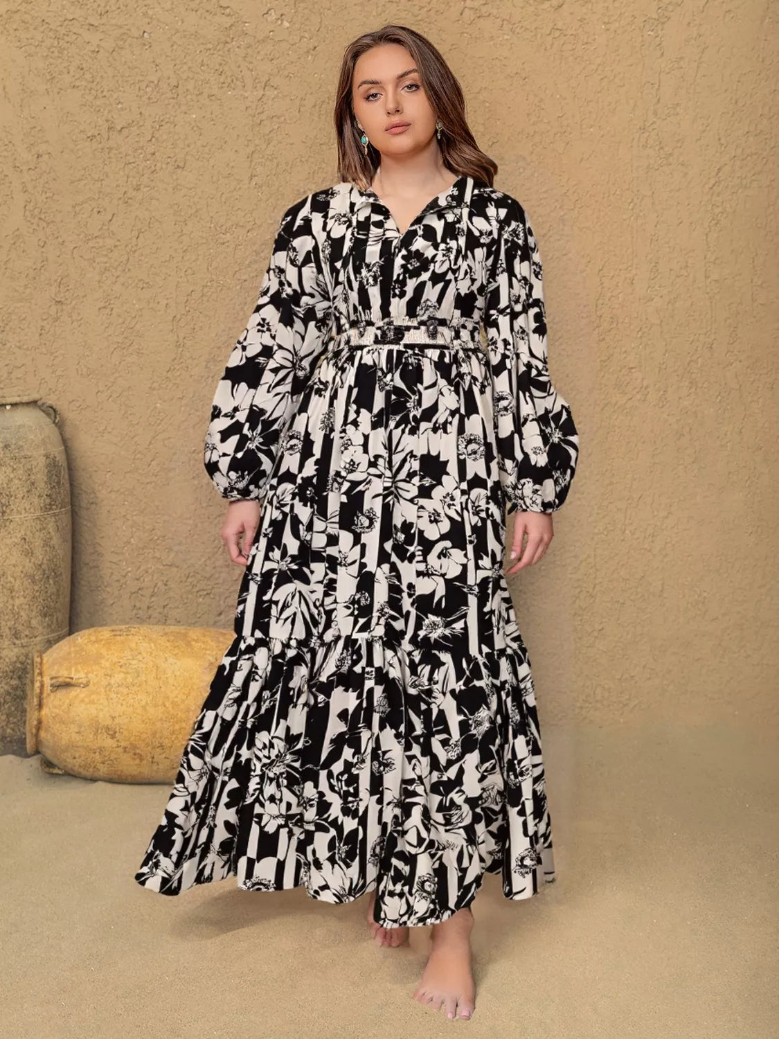 Hazel Blues® | Floral Print Balloon Sleeve Maxi Dress