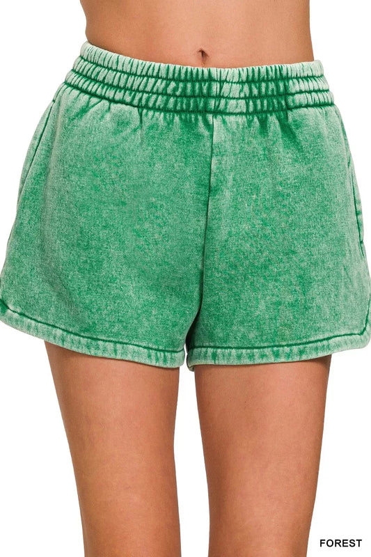 Hazel Blues® |  Zenana Acid Washed Elastic Waistband Dolphin Shorts
