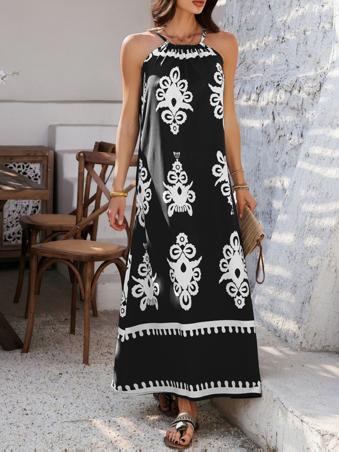 Hazel Blues® |  Devine Grecian Neck Printed Maxi Dress