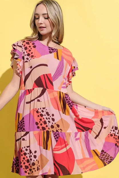Hazel Blues® |  And The Why Printed Double Ruffles Sleeve Dress