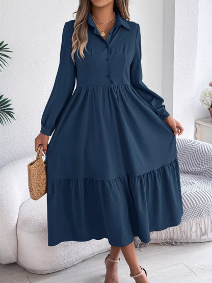 Hazel Blues® |  Long Sleeve Tiered Button Front Midi Dress