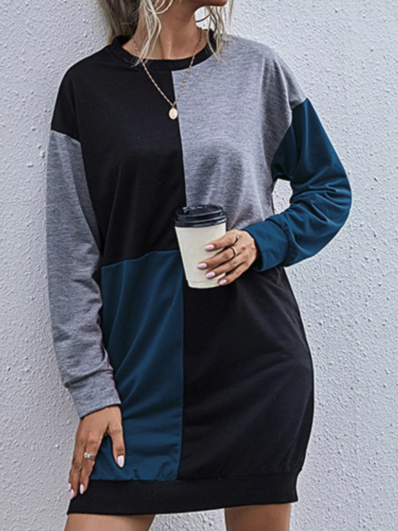 Hazel Blues® |  Color Block Casual Long Sleeve Mini Dress