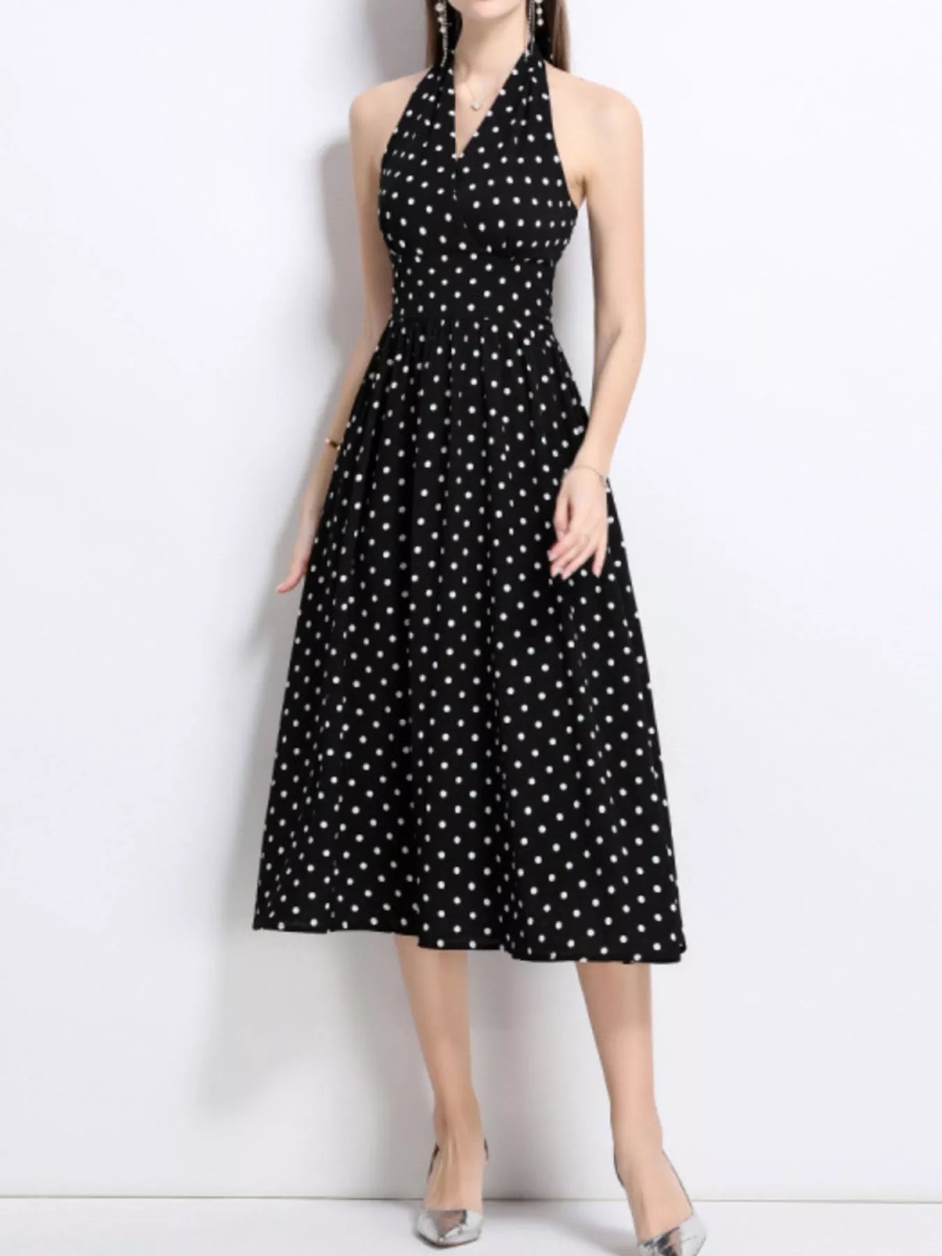 Hazel Blues® |  Polka Dot Halter Neck Midi Dress