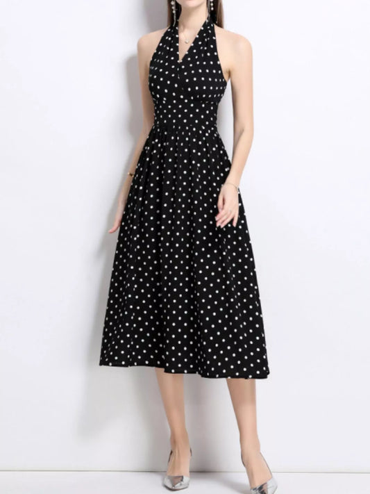 Hazel Blues® |  Polka Dot Halter Neck Midi Dress