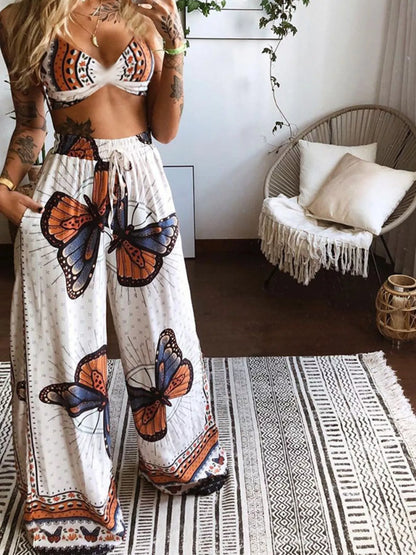 Hazel Blues® |  Boho Butterfly Print Top and Pants Set