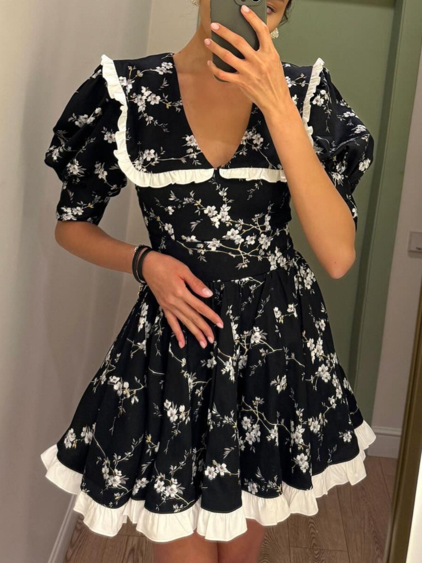 Hazel Blues® |  Floral Print Puff Sleeve Mini Dress