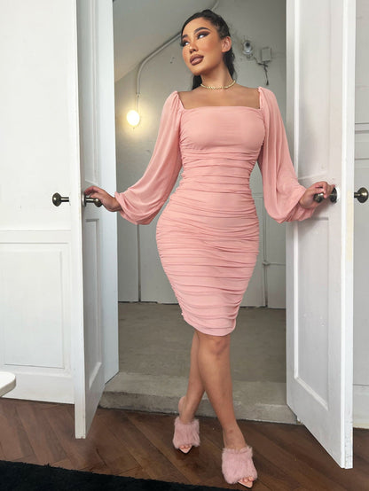 Hazel Blues® |  Zip-Back Ruched Bodycon Dress
