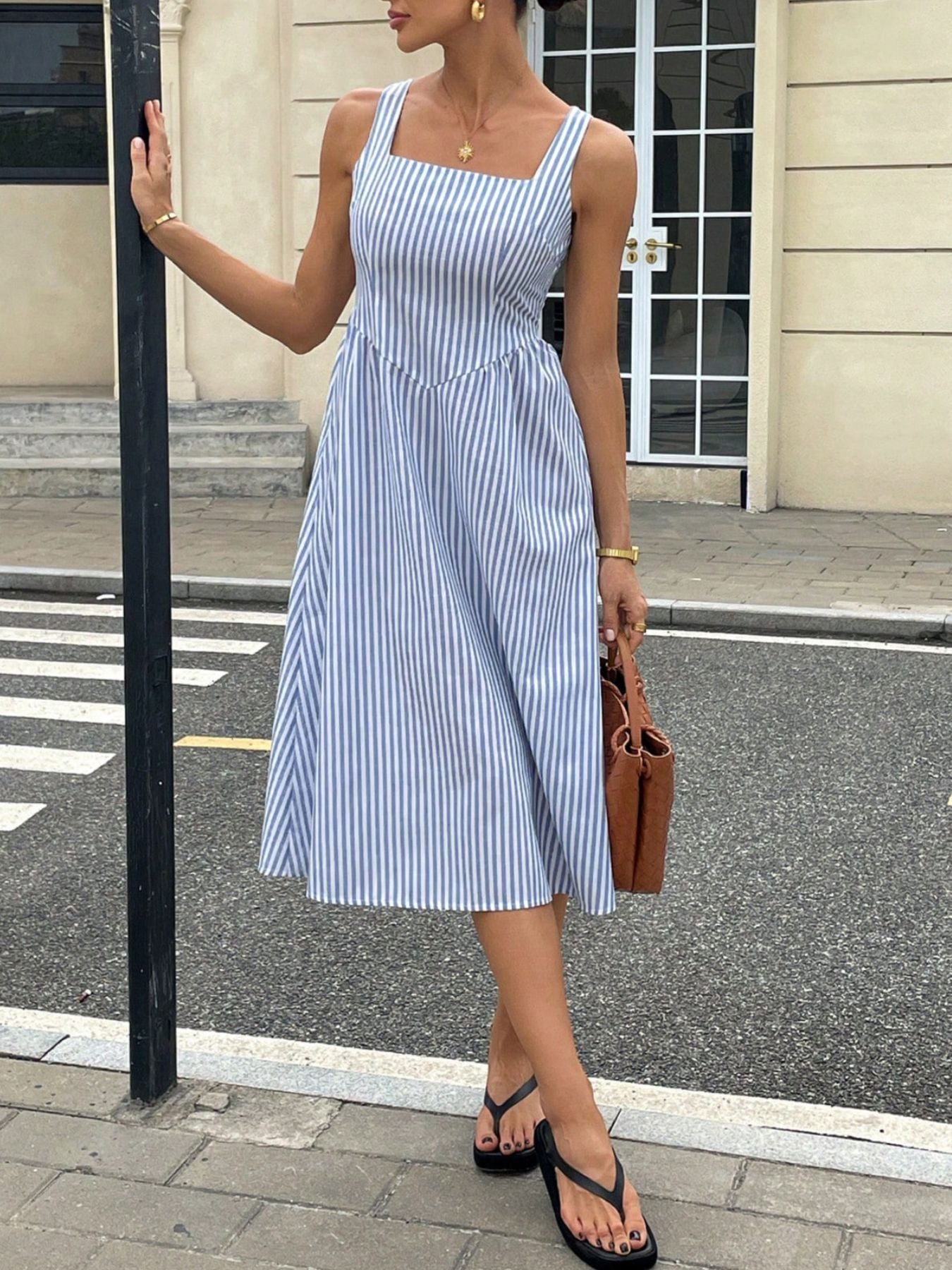 Hazel Blues® |  Striped Square Neck Midi Dress
