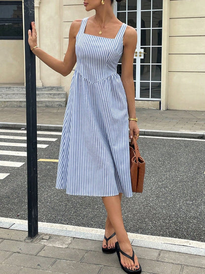 Hazel Blues® |  Striped Square Neck Midi Dress