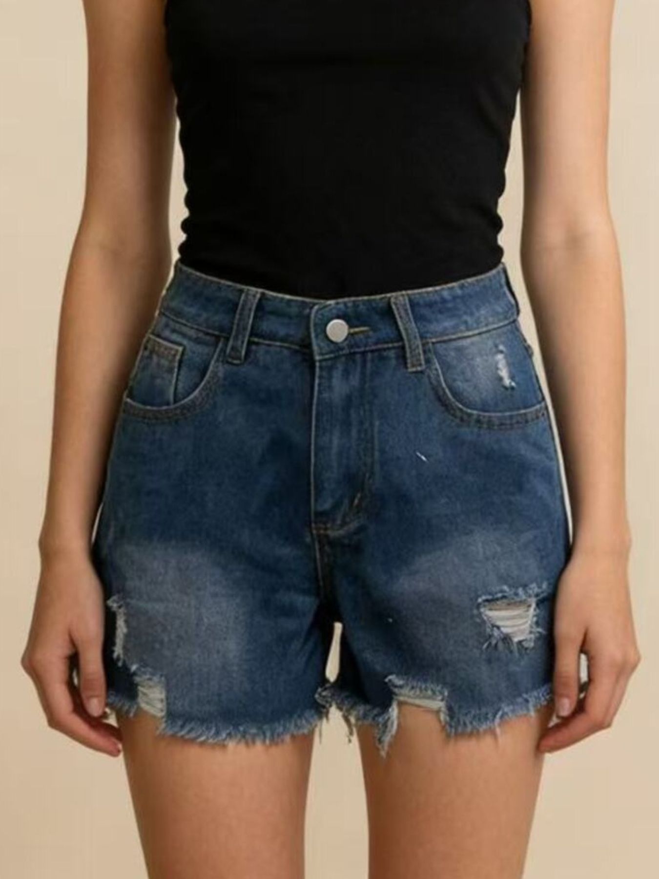 Hazel Blues® |  Distressed Frayed Hem Denim Shorts