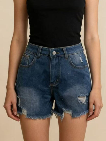 Hazel Blues® |  Distressed Frayed Hem Denim Shorts