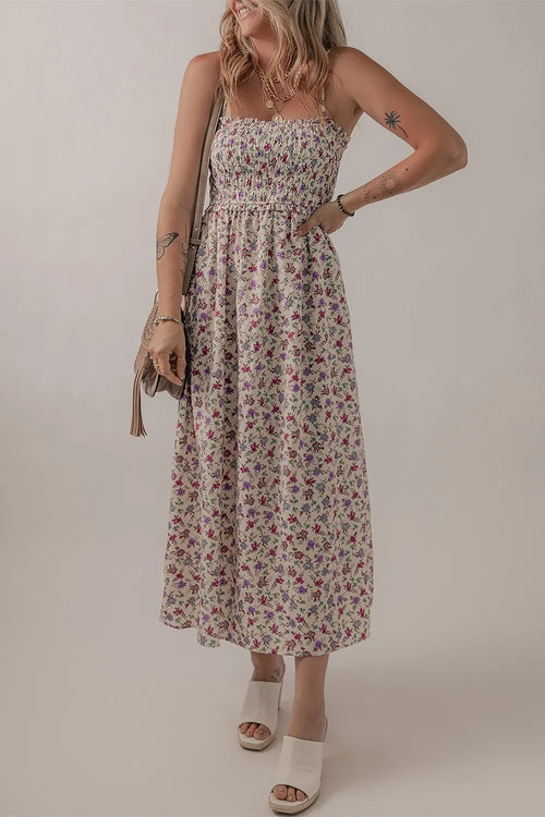 Hazel Blues® |  Multicolour Bohemian Ditsy Floral Smocked Fit Flare Sundress