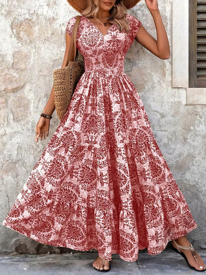 Hazel Blues® |  Printed Cap Sleeve Maxi Dress