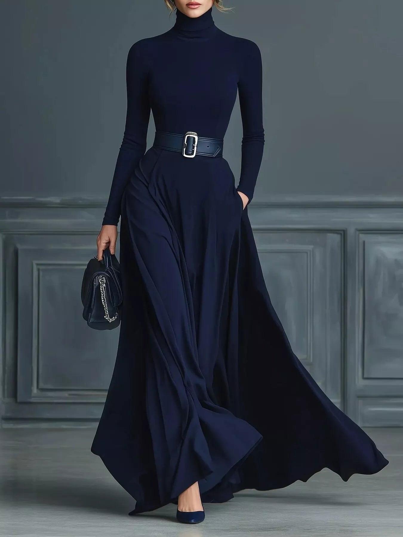 Hazel Blues® |  Turtleneck Long Sleeve Maxi Dress