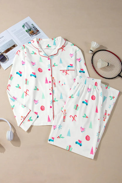 Hazel Blues® |  Printed Collared Neck Long Sleeve Top and Pants Lounge Set