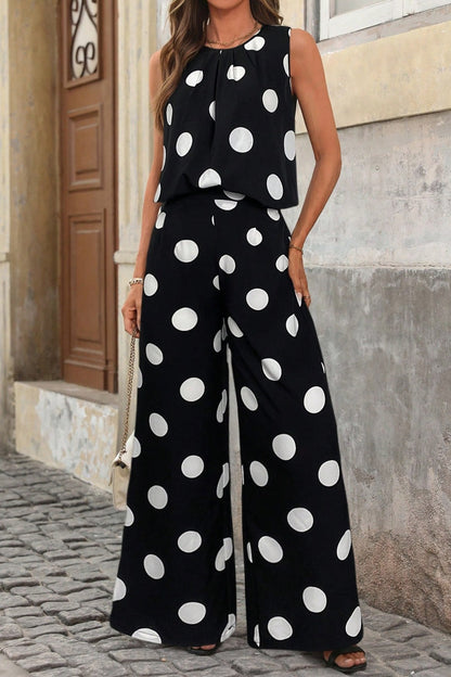 Hazel Blues® |  Sleeveless Polka Dot Top and Pants Set