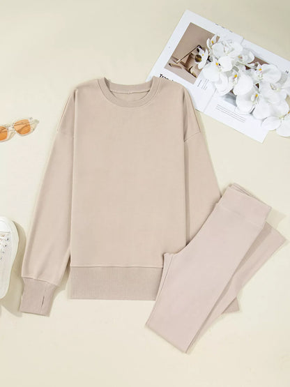 Hazel Blues® |  Solid Color Oversize Slit Sweatshirt and Ribbed Leggings 2pcs Set