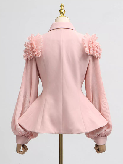 Hazel Blues® |  Frill Lapel Collar Top and Pleated Skirt Set