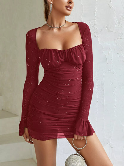 Hazel Blues® |  Ruched Glitter Bodycon Mini Dress