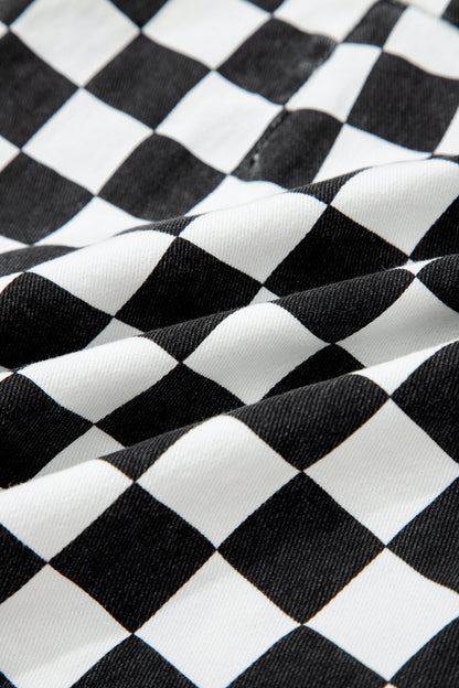 Hazel Blues® |  Black Checkered Print Overlap Denim Shorts