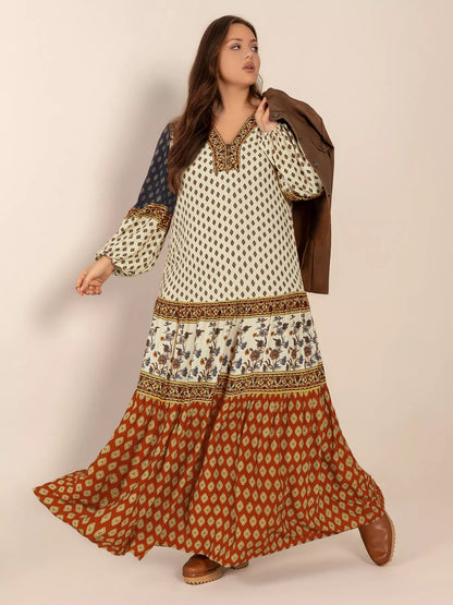 Hazel Blues® | Notched Balloon Sleeve Maxi Dress