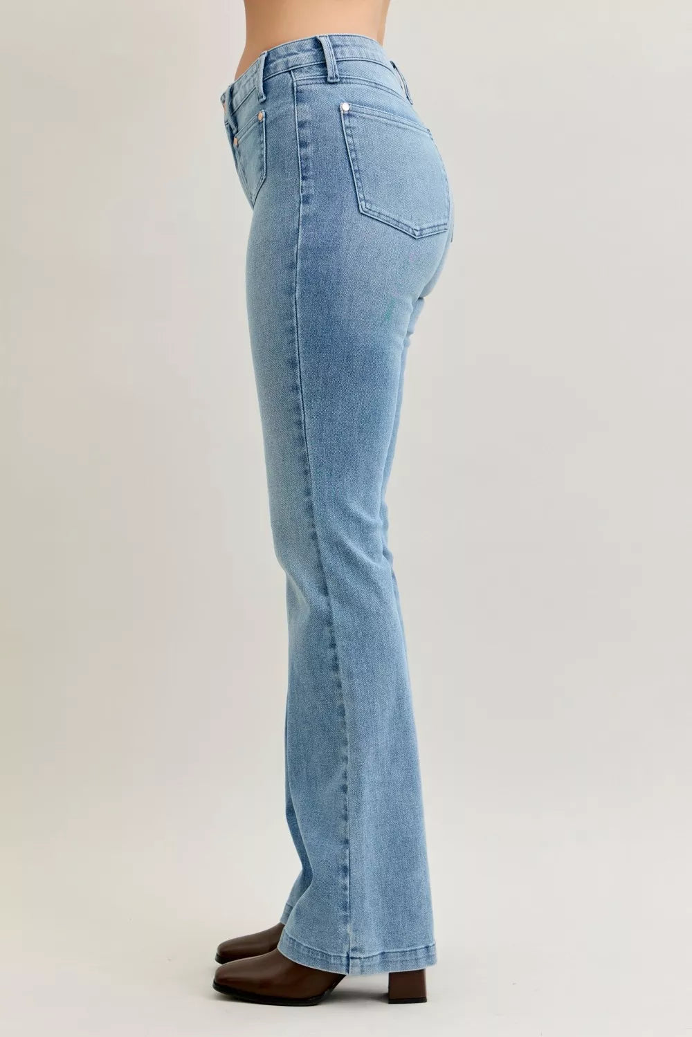 Hazel Blues® | Judy Blue Mid Rise Bootcut Jeans with Contrast Wash & Front Patch Pockets