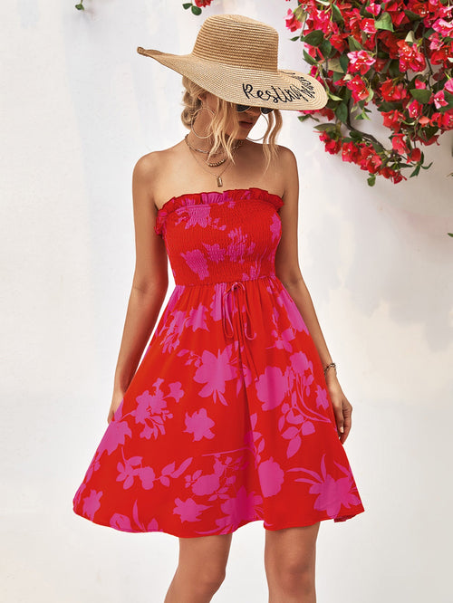 Hazel Blues® |  Floral Frill Trim Strapless Smocked Dress