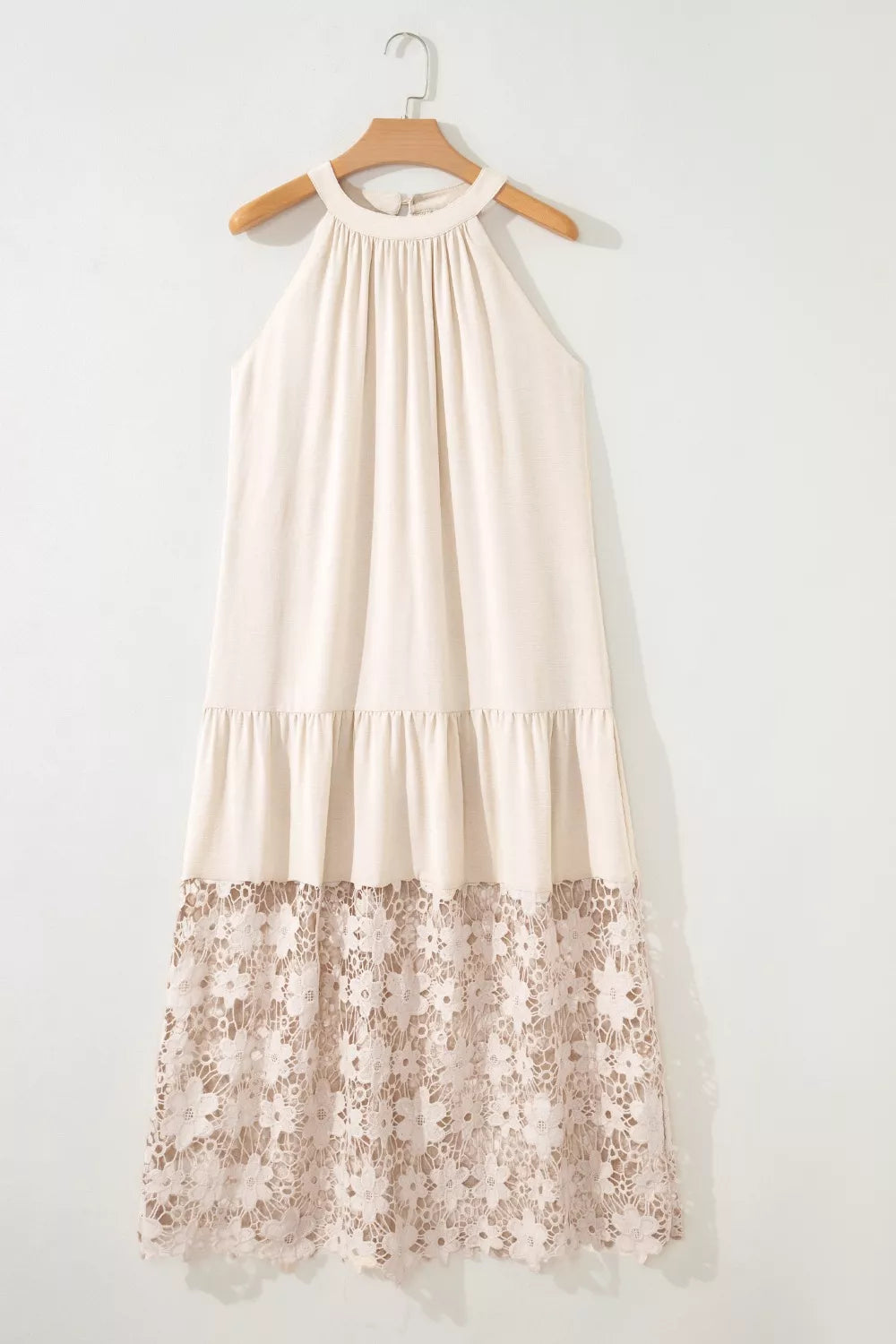 Hazel Blues® |  Hollowed Floral Lace Hem Patchwork Loose Halter Summer Dress