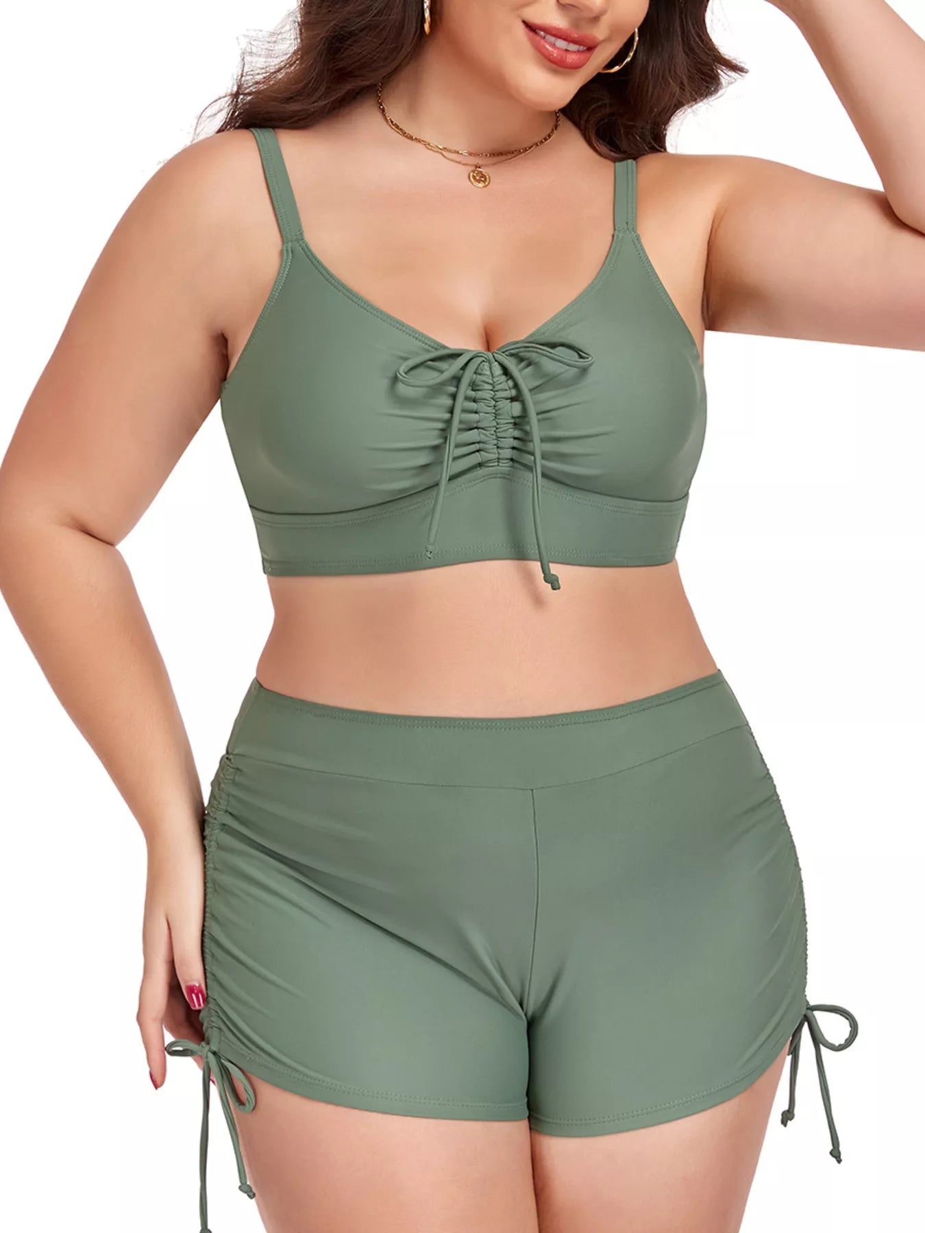 Hazel Blues® | Ruched Drawstring Swim Set