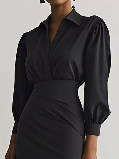 Hazel Blues® |  Ruched Midi Shirt Dress with Side Slit