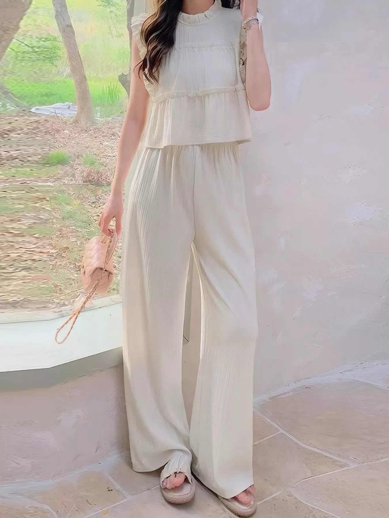 Hazel Blues® |  Ruffled Sleeveless Top and Wide Leg Pants Set