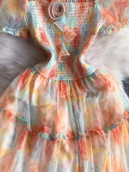Hazel Blues® |  Smocked Floral Tiered Mesh Midi Dress