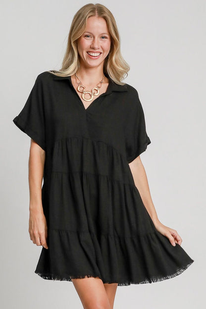 Hazel Blues® | Umgee Raw Hem Folded Sleeve Tiered Dress