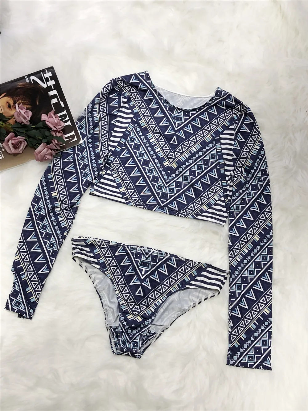 Hazel Blues® | Printed Long Sleeve Top and Brief Swim Set
