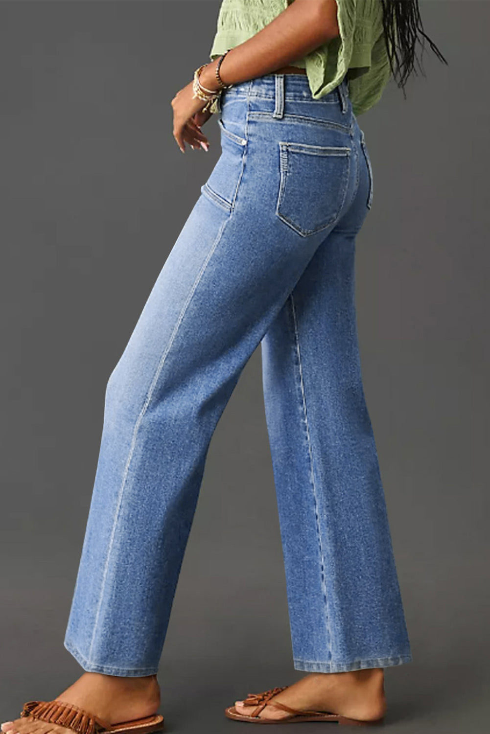 Hazel Blues® |  Dusk Blue Loose Straight Leg Cropped High Waist Jeans