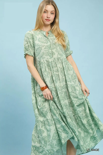 Hazel Blues® |  Umgee Paisley Print Tiered Midi Dress