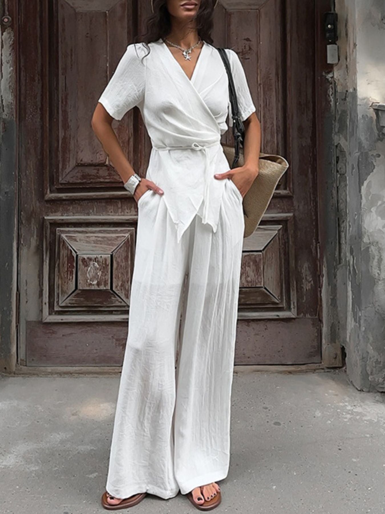 Hazel Blues® |  Wrap Top & Wide Leg Pants Set