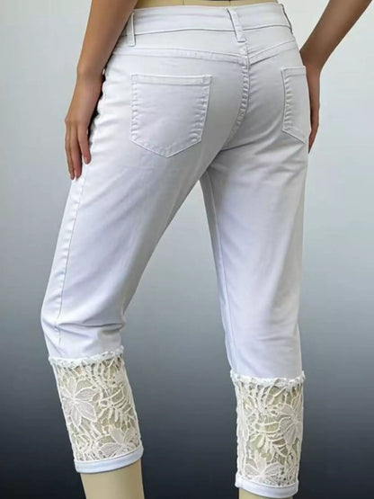 Hazel Blues® | Lace Trimmed Capri Jeans