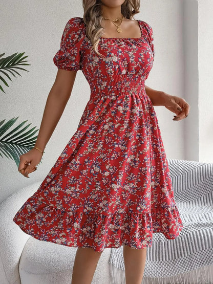 Hazel Blues® |  Ruffled Hem Floral Puff Sleeve Dress