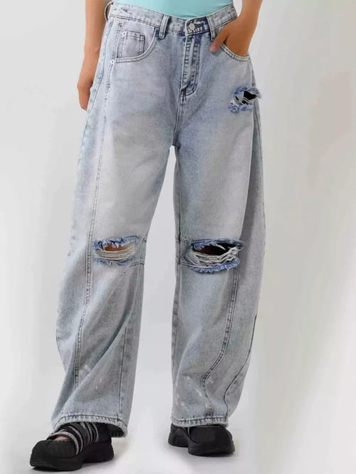 Hazel Blues® |  Distressed Wide Leg Jeans