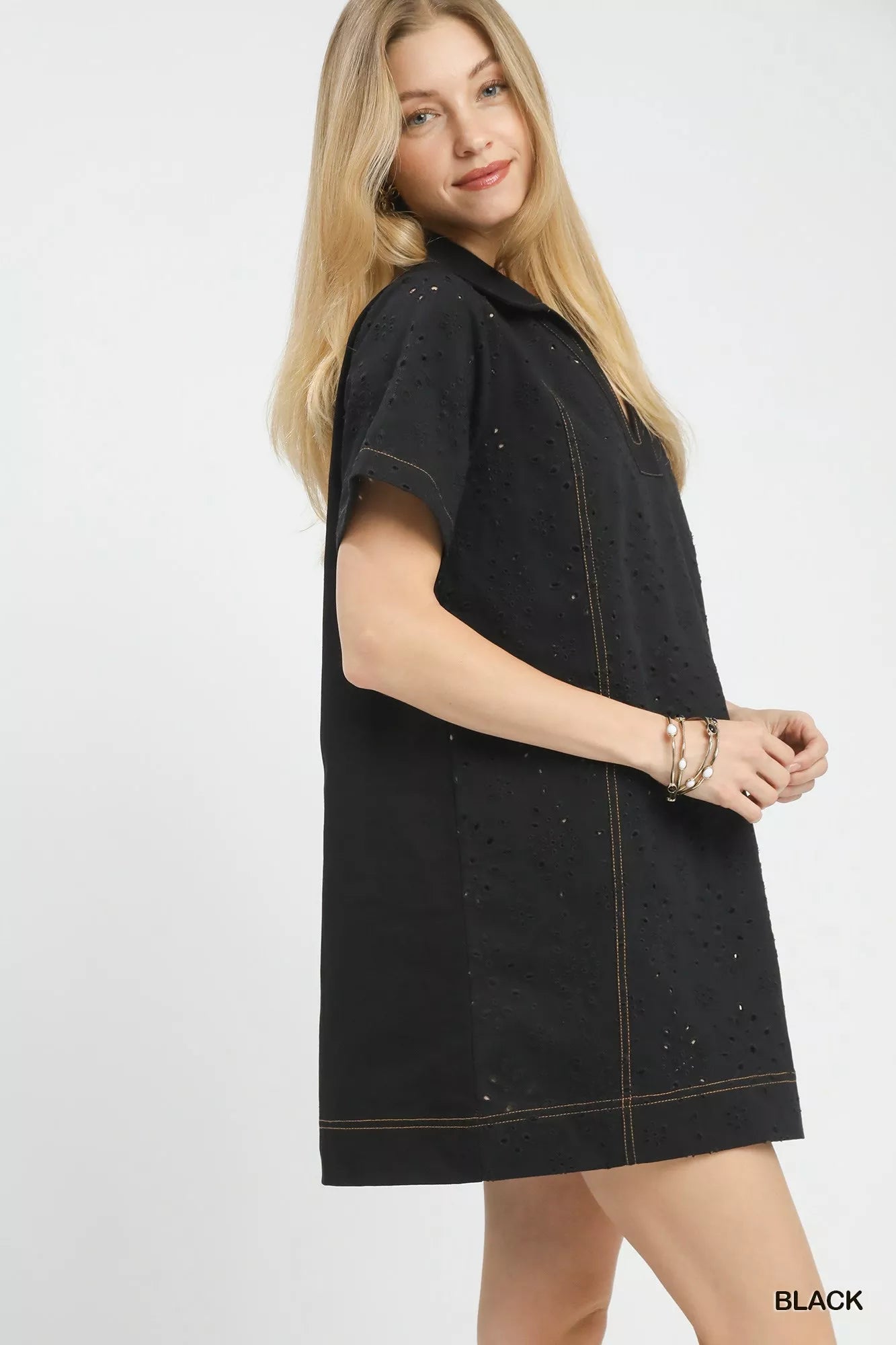 Hazel Blues® |  Umgee Eyelet Short Sleeve Shift Dress with Pocket