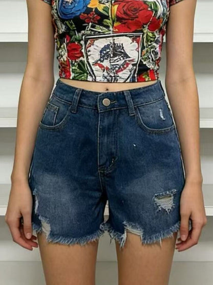Hazel Blues® |  Distressed Frayed Hem Denim Shorts
