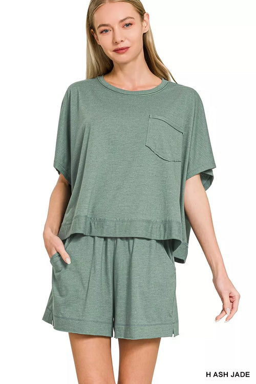 Hazel Blues® |  Zenana Exposed Seam Boxy Top & Shorts Set