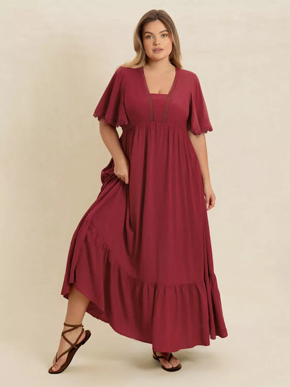 Hazel Blues® | Lace Detail Flutter Sleeve Maxi Dress